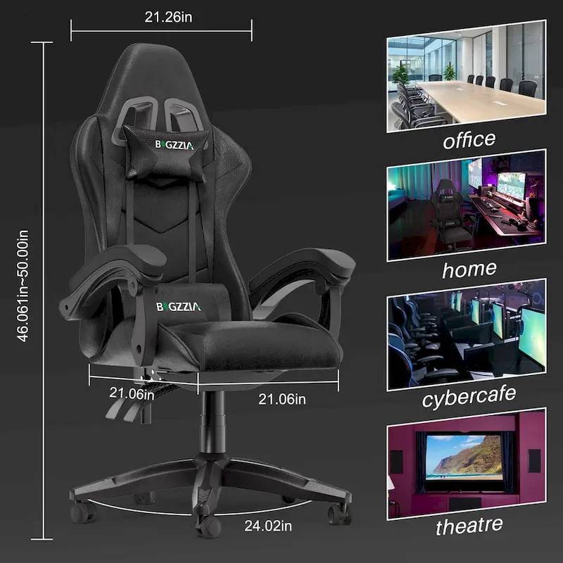 Chaise de jeu ergonomique à dossier haut avec accoudoirs, appui-tête et support lombaire réglables