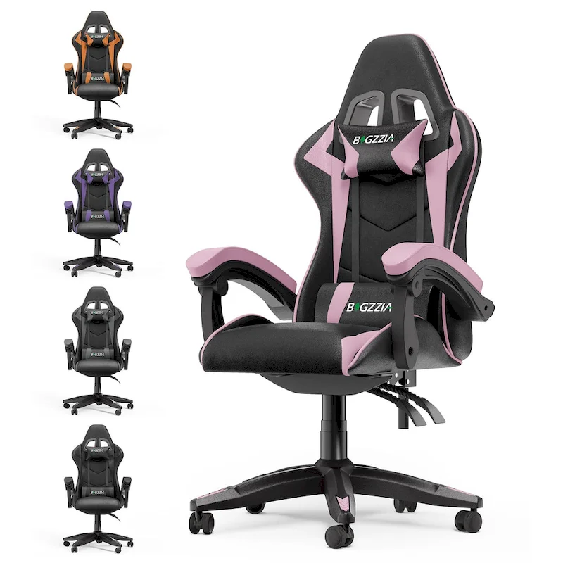 Chaise de jeu ergonomique à dossier haut avec accoudoirs, appui-tête et support lombaire réglables