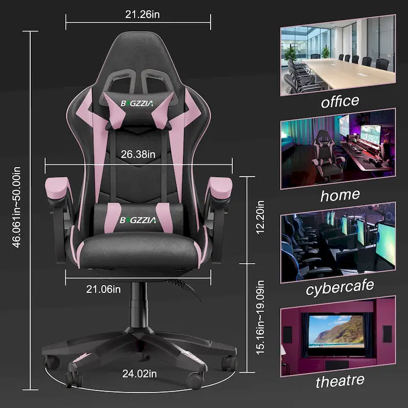 Chaise de jeu ergonomique à dossier haut avec accoudoirs, appui-tête et support lombaire réglables