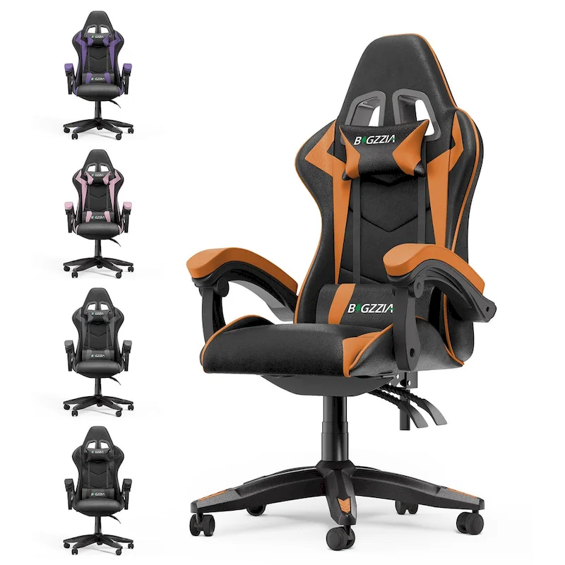 Chaise de jeu ergonomique à dossier haut avec accoudoirs, appui-tête et support lombaire réglables