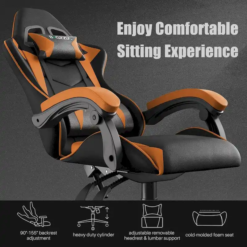 Chaise de jeu ergonomique à dossier haut avec accoudoirs, appui-tête et support lombaire réglables