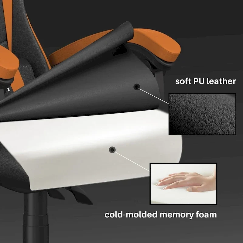 Chaise de jeu ergonomique à dossier haut avec accoudoirs, appui-tête et support lombaire réglables