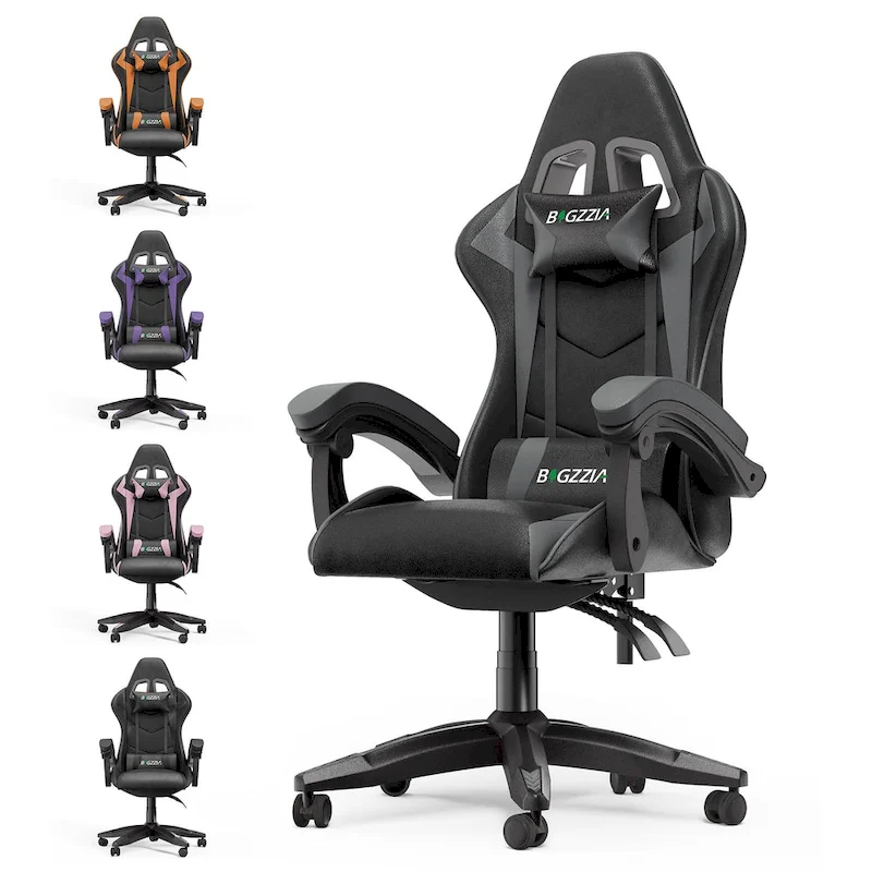 Chaise de jeu ergonomique à dossier haut avec accoudoirs, appui-tête et support lombaire réglables