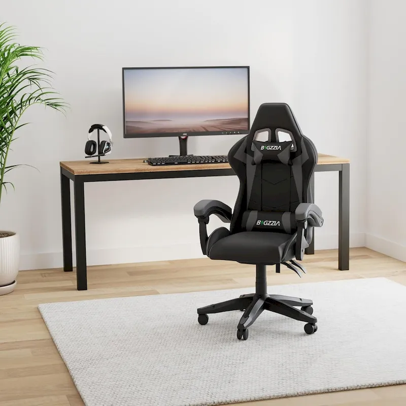 Chaise de jeu ergonomique à dossier haut avec accoudoirs, appui-tête et support lombaire réglables