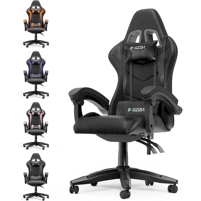 Chaise de jeu ergonomique à dossier haut avec accoudoirs, appui-tête et support lombaire réglables