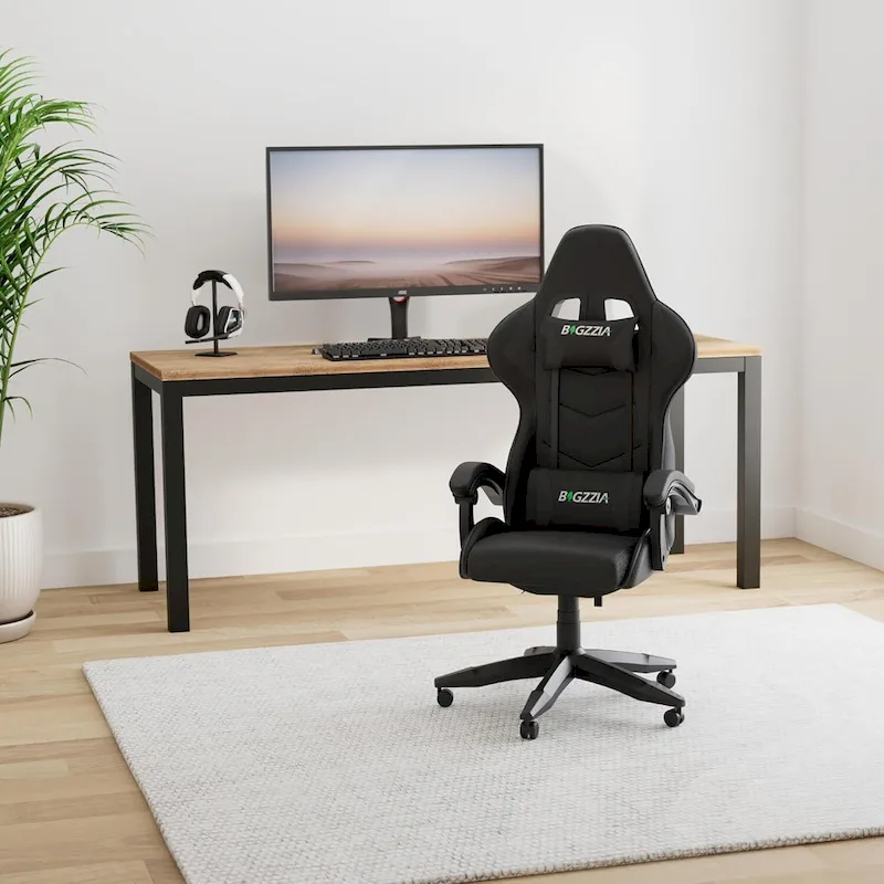 Chaise de jeu ergonomique à dossier haut avec accoudoirs, appui-tête et support lombaire réglables