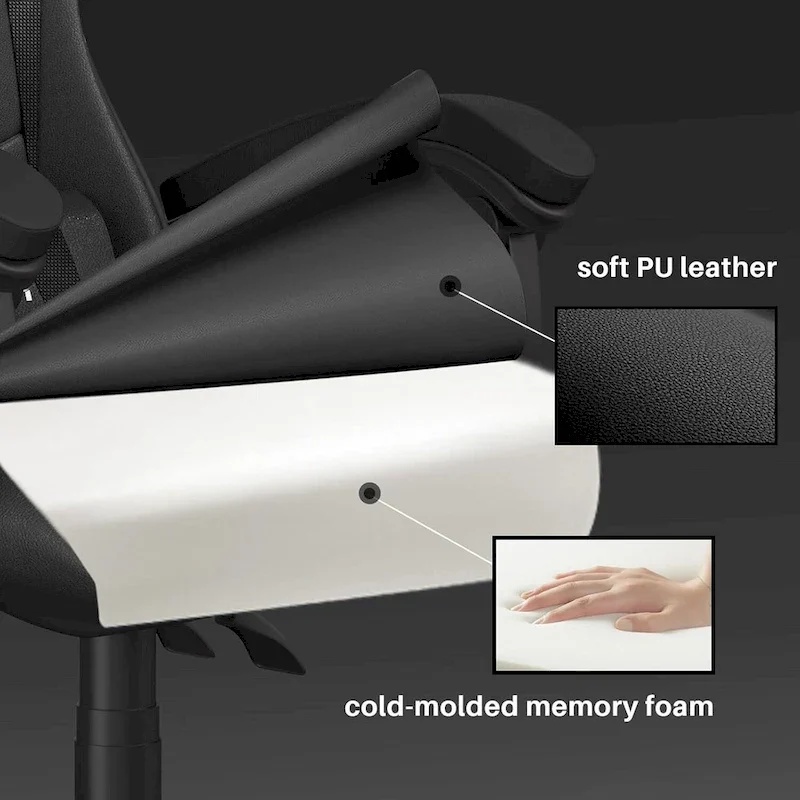 Chaise de jeu ergonomique à dossier haut avec accoudoirs, appui-tête et support lombaire réglables