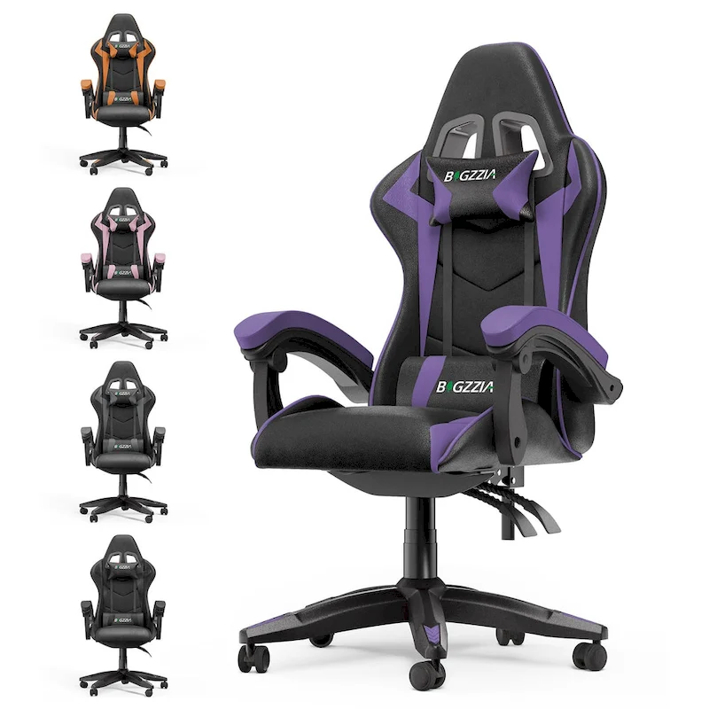 Chaise de jeu ergonomique à dossier haut avec accoudoirs, appui-tête et support lombaire réglables