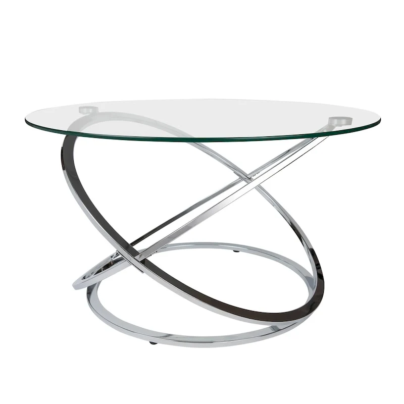 Table basse ronde en verre trempé avec piètement croisé sculptural – 80 cm