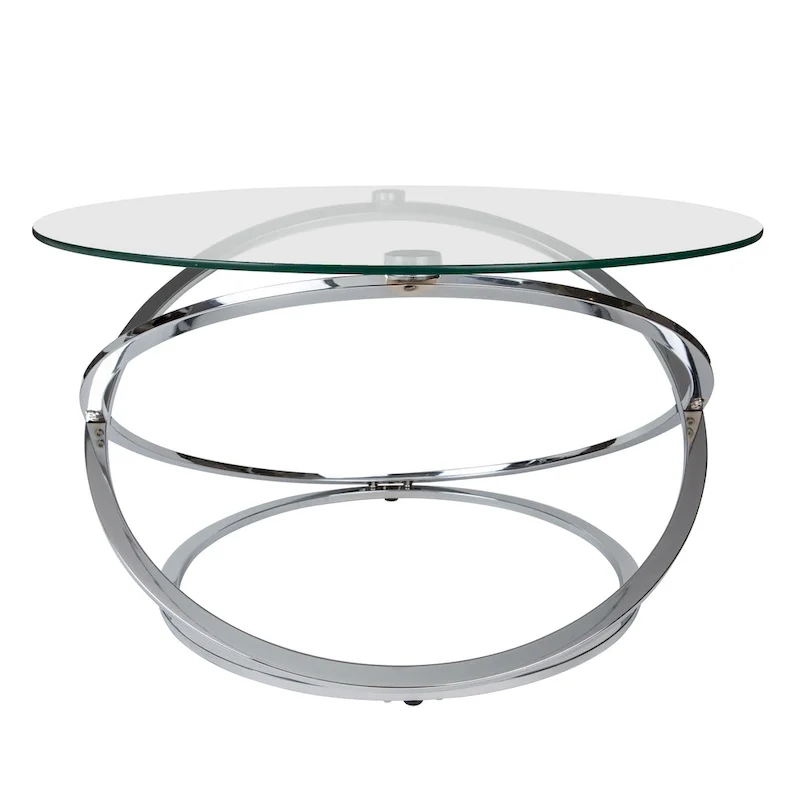 Table basse ronde en verre trempé avec piètement croisé sculptural – 80 cm
