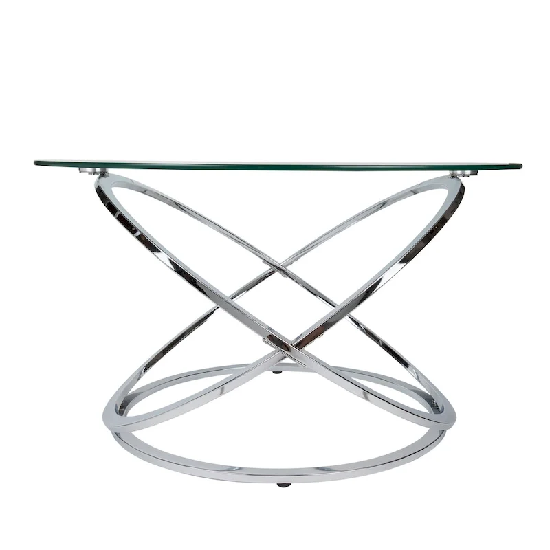 Table basse ronde en verre trempé avec piètement croisé sculptural – 80 cm