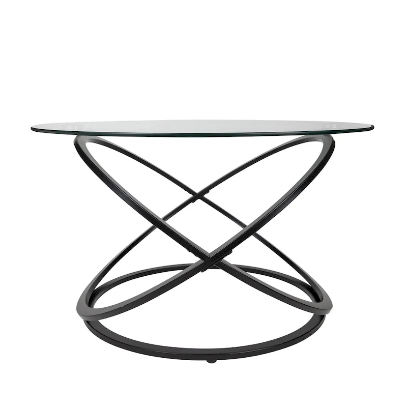 Table basse ronde en verre trempé avec piètement croisé sculptural – 80 cm