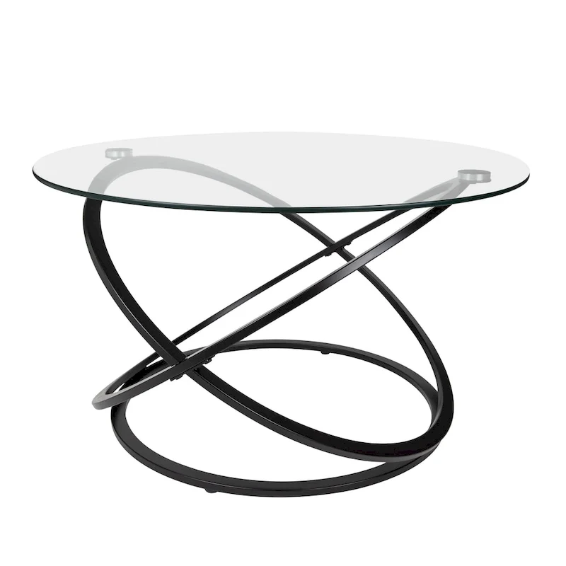 Table basse ronde en verre trempé avec piètement croisé sculptural – 80 cm