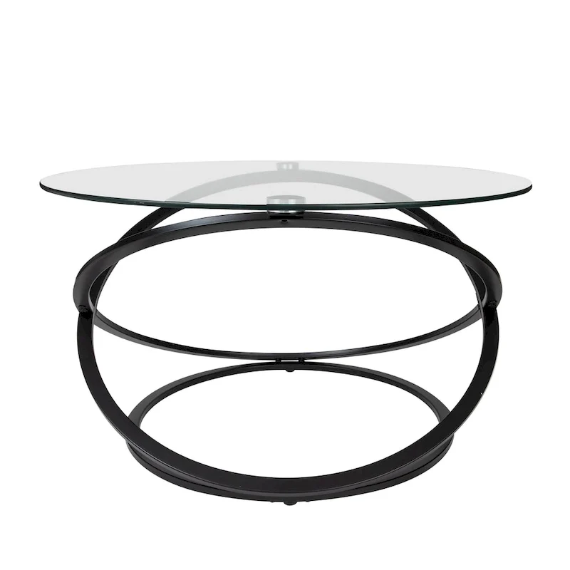 Table basse ronde en verre trempé avec piètement croisé sculptural – 80 cm