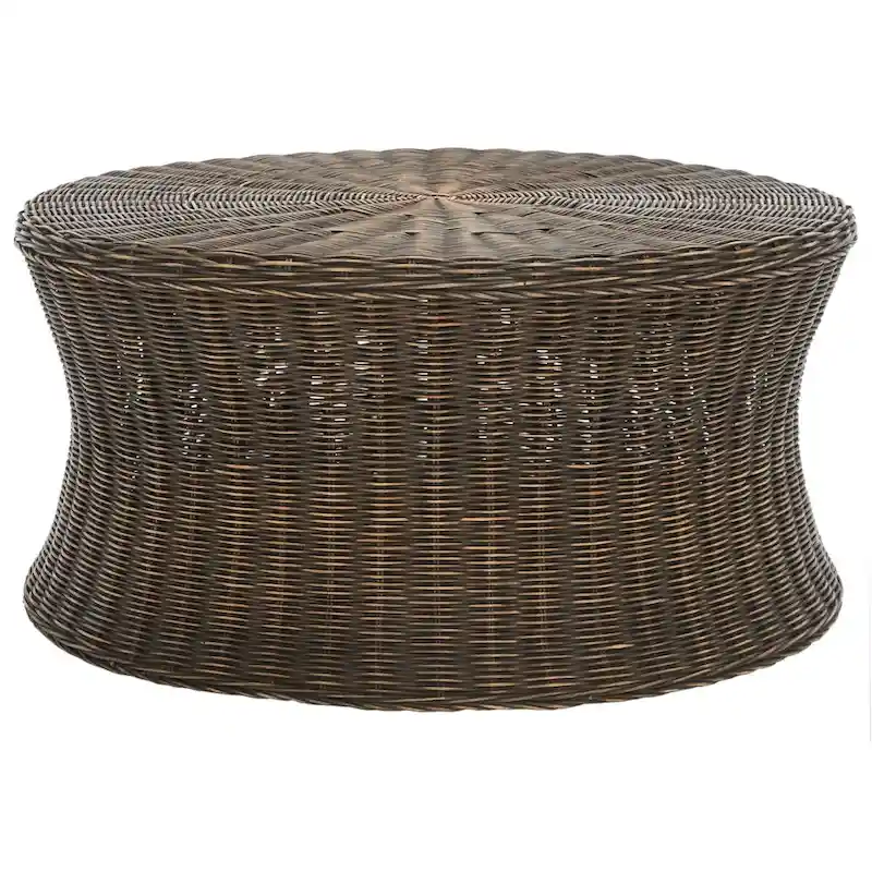 Ottoman de cocktail en rotin tressé – Design concave discret pour usage intérieur