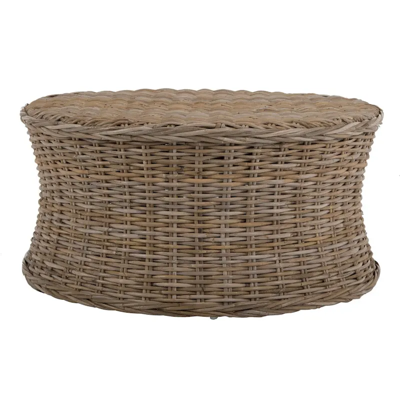 Ottoman de cocktail en rotin tressé – Design concave discret pour usage intérieur