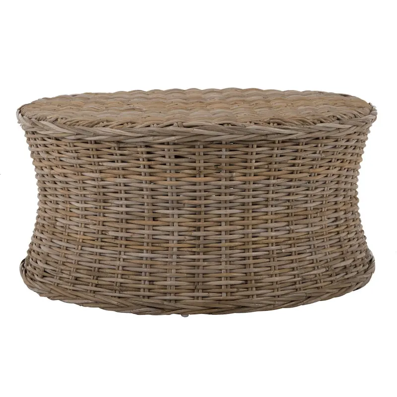 Ottoman de cocktail en rotin tressé – Design concave discret pour usage intérieur