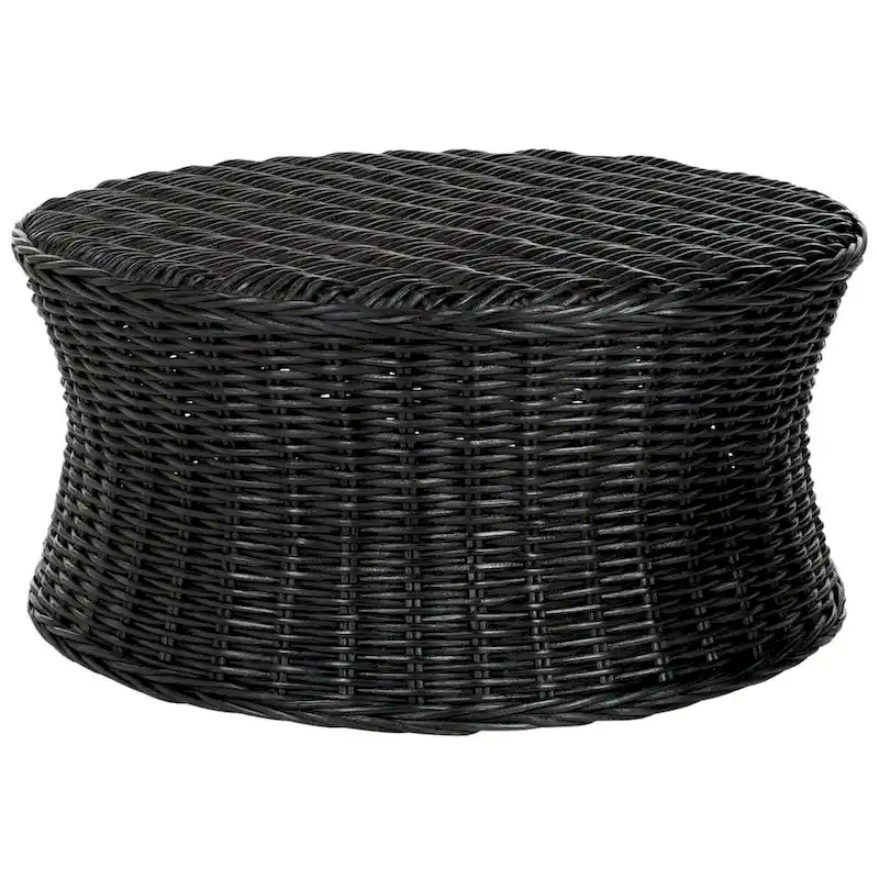 Ottoman de cocktail en rotin tressé – Design concave discret pour usage intérieur