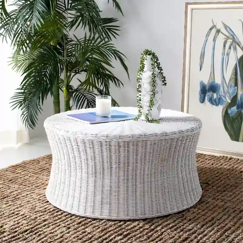 Ottoman de cocktail en rotin tressé – Design concave discret pour usage intérieur