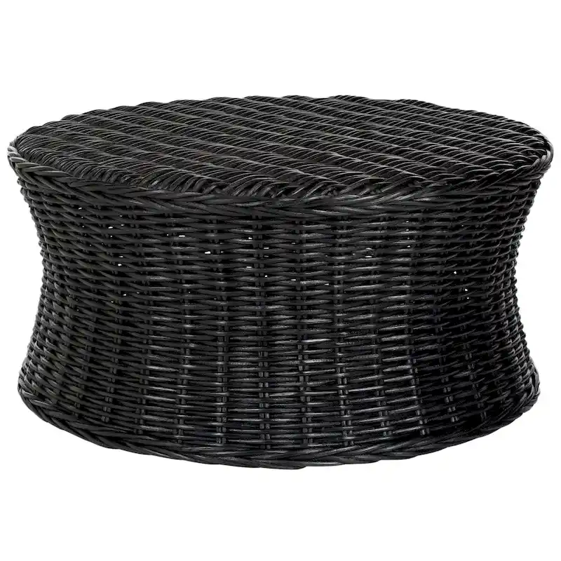 Ottoman de cocktail en rotin tressé – Design concave discret pour usage intérieur