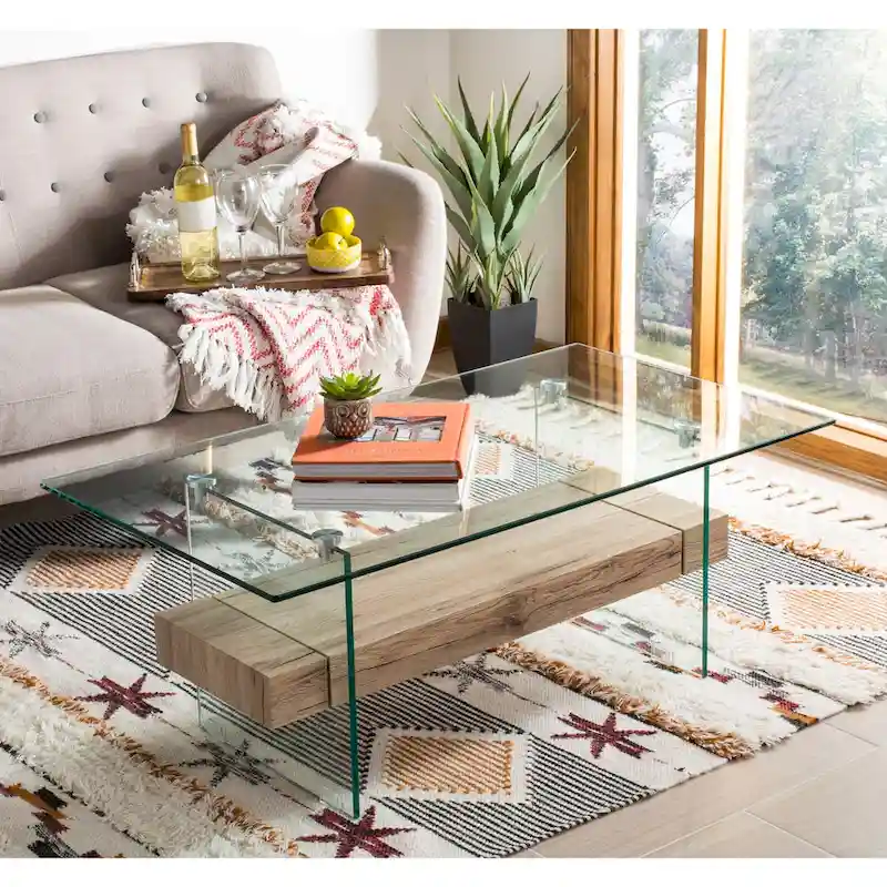 Table basse rectangulaire moderne en verre avec étagère inférieure – 43 x 24 x 17 po