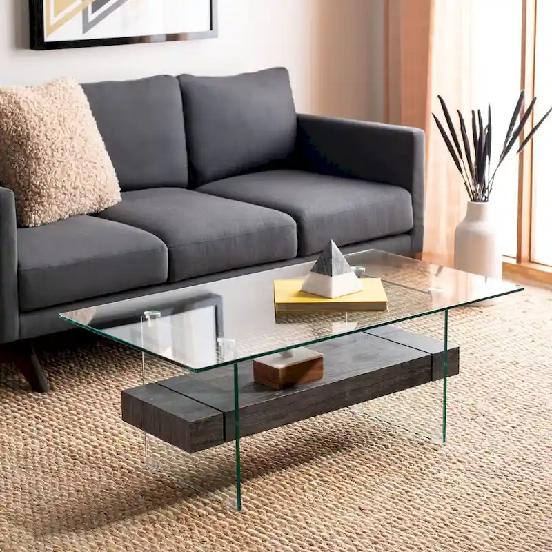Table basse rectangulaire moderne en verre avec étagère inférieure – 43 x 24 x 17 po