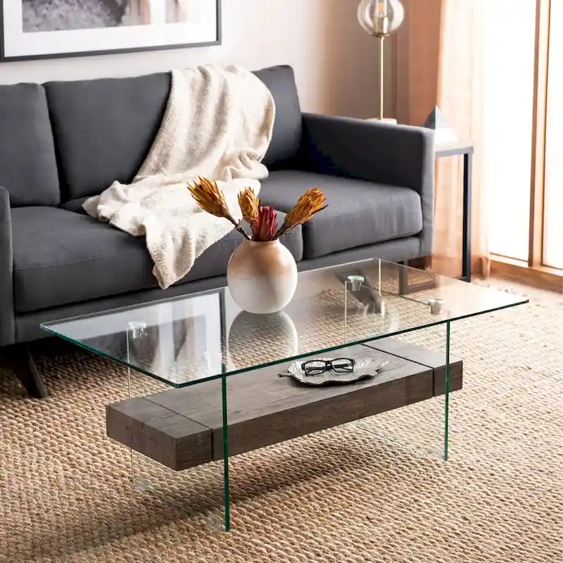 Table basse rectangulaire moderne en verre avec étagère inférieure – 43 x 24 x 17 po