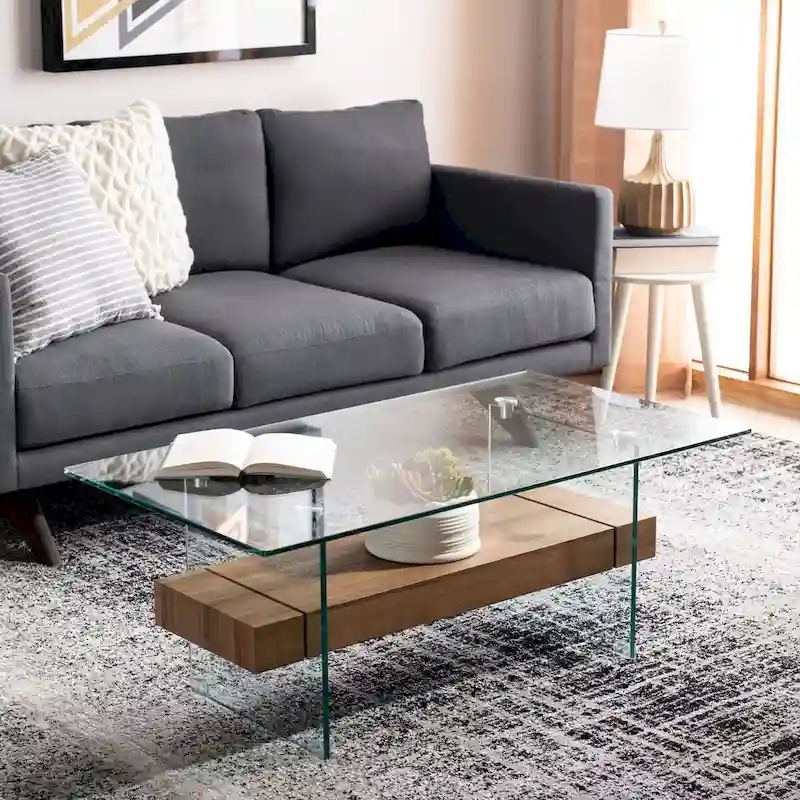 Table basse rectangulaire moderne en verre avec étagère inférieure – 43 x 24 x 17 po