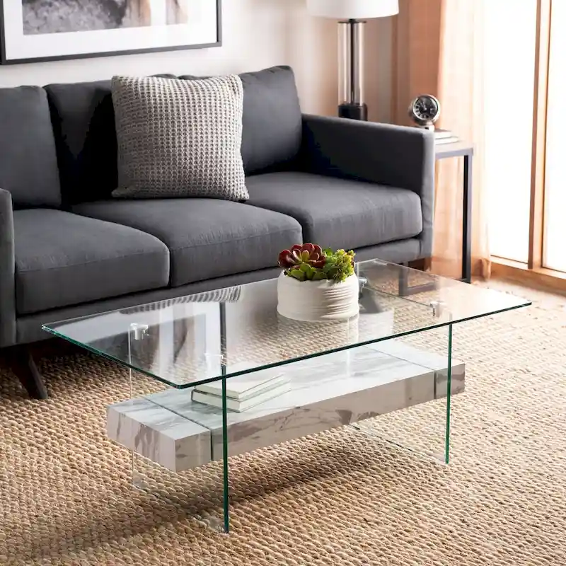 Table basse rectangulaire moderne en verre avec étagère inférieure – 43 x 24 x 17 po