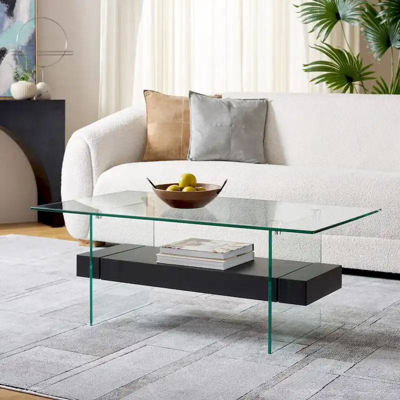 Table basse rectangulaire moderne en verre avec étagère inférieure – 43 x 24 x 17 po