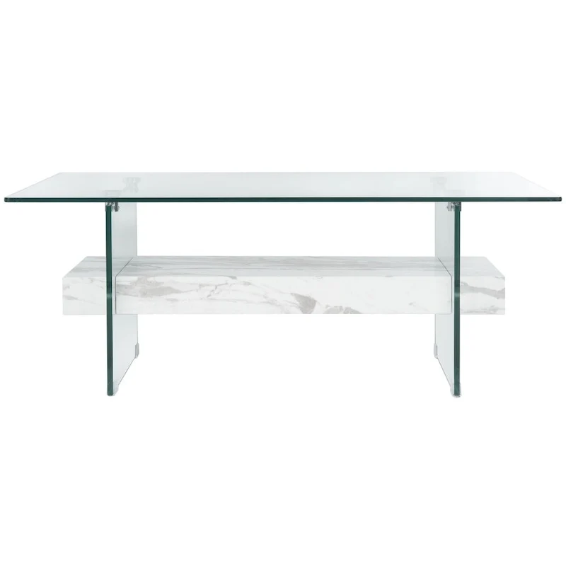 Table basse rectangulaire moderne en verre avec étagère inférieure – 43 x 24 x 17 po