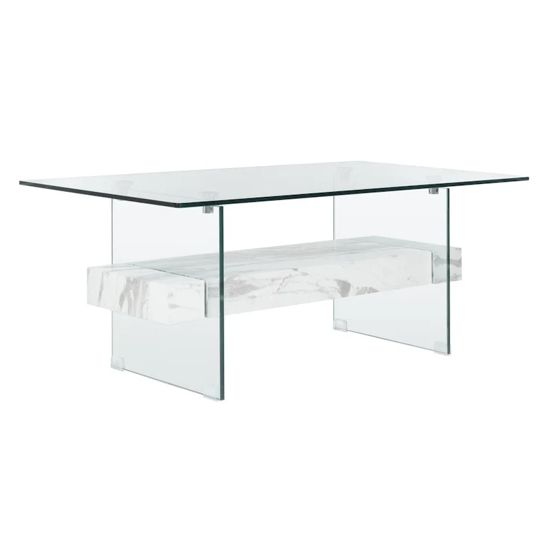 Table basse rectangulaire moderne en verre avec étagère inférieure – 43 x 24 x 17 po