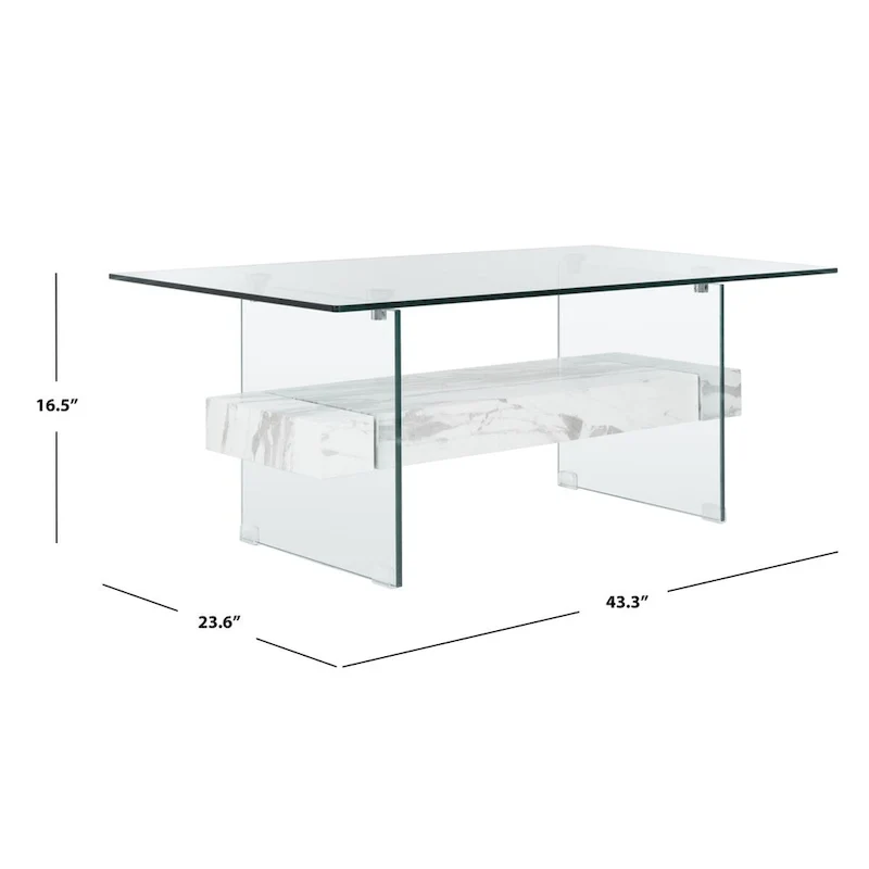 Table basse rectangulaire moderne en verre avec étagère inférieure – 43 x 24 x 17 po