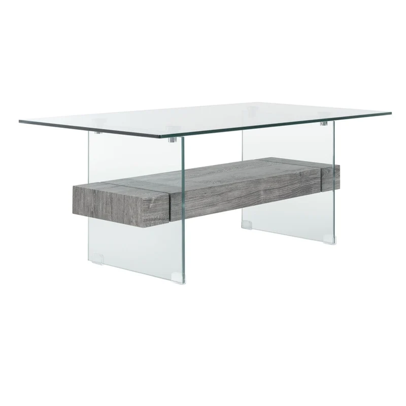 Table basse rectangulaire moderne en verre avec étagère inférieure – 43 x 24 x 17 po