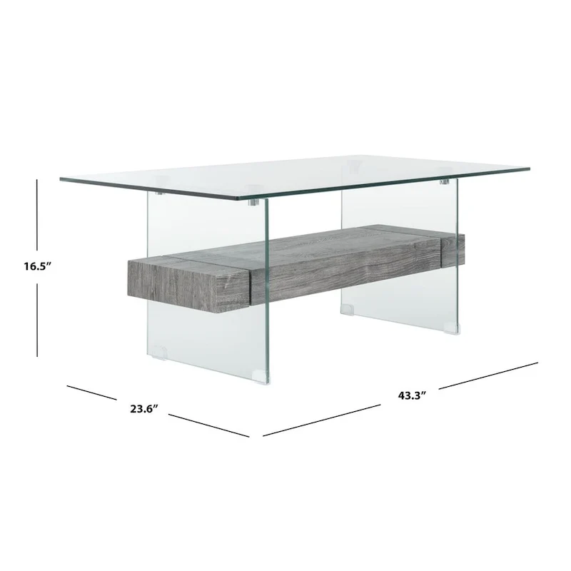 Table basse rectangulaire moderne en verre avec étagère inférieure – 43 x 24 x 17 po