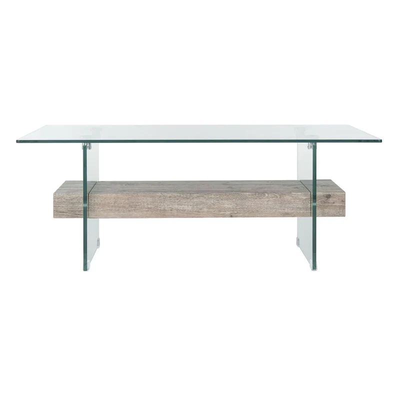 Table basse rectangulaire moderne en verre avec étagère inférieure – 43 x 24 x 17 po