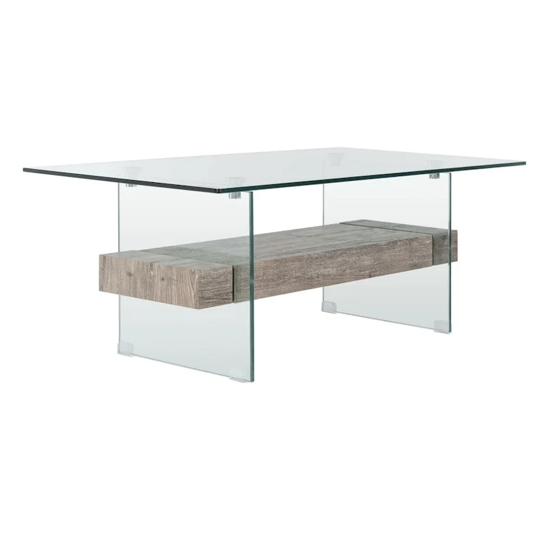Table basse rectangulaire moderne en verre avec étagère inférieure – 43 x 24 x 17 po