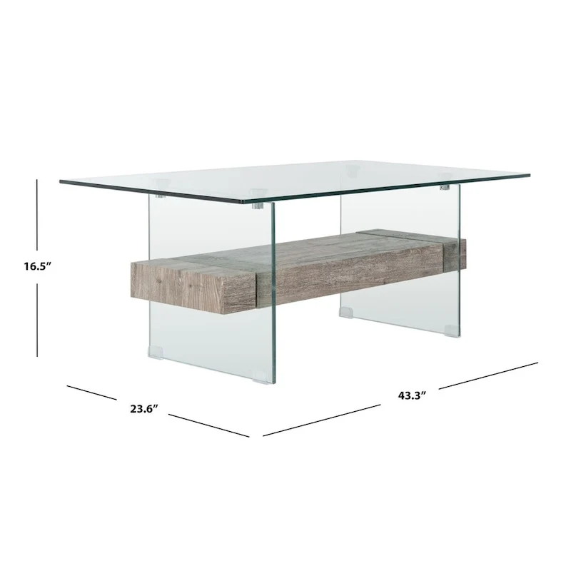 Table basse rectangulaire moderne en verre avec étagère inférieure – 43 x 24 x 17 po