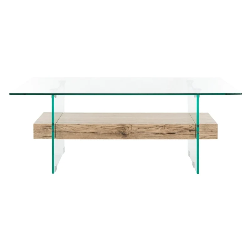 Table basse rectangulaire moderne en verre avec étagère inférieure – 43 x 24 x 17 po