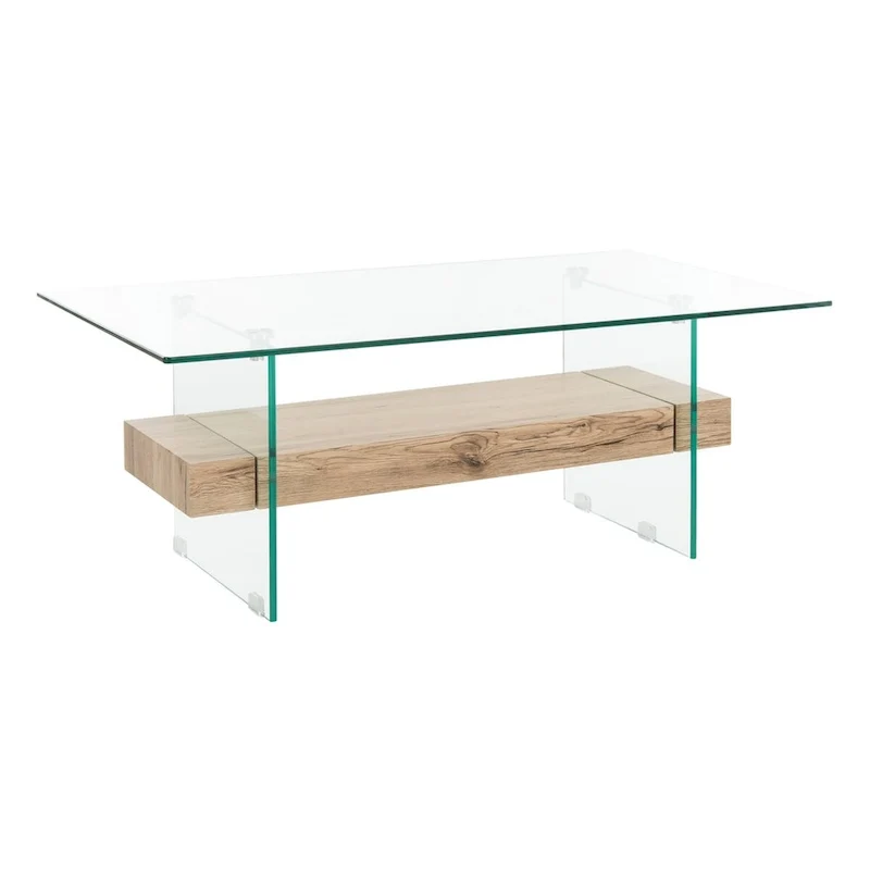 Table basse rectangulaire moderne en verre avec étagère inférieure – 43 x 24 x 17 po