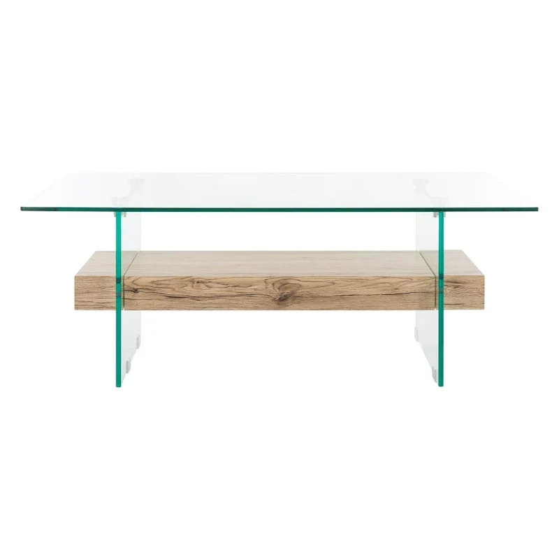 Table basse rectangulaire moderne en verre avec étagère inférieure – 43 x 24 x 17 po