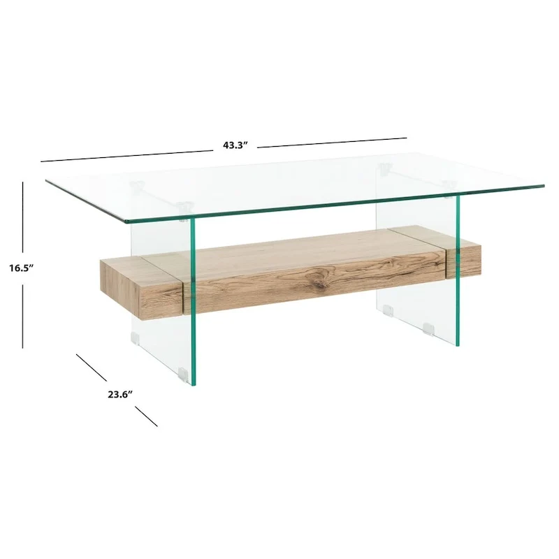 Table basse rectangulaire moderne en verre avec étagère inférieure – 43 x 24 x 17 po