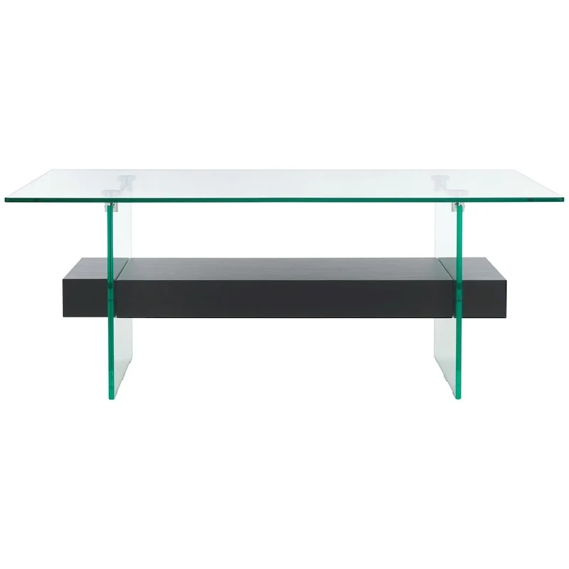 Table basse rectangulaire moderne en verre avec étagère inférieure – 43 x 24 x 17 po