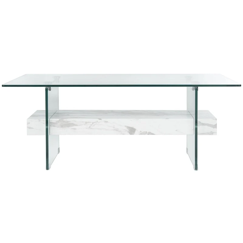 Table basse rectangulaire moderne en verre avec étagère inférieure – 43 x 24 x 17 po