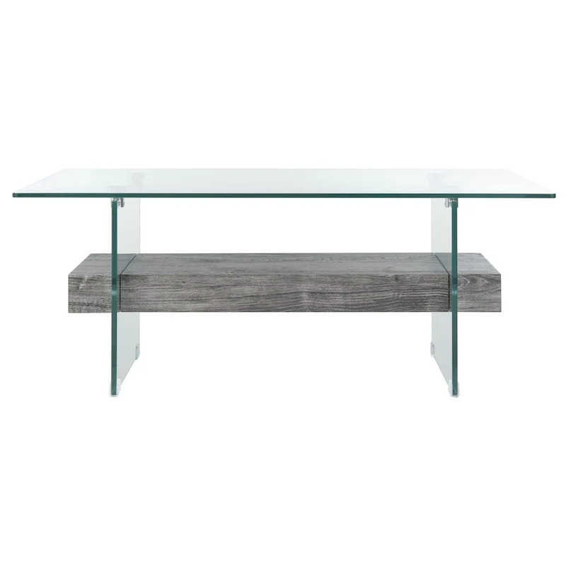 Table basse rectangulaire moderne en verre avec étagère inférieure – 43 x 24 x 17 po
