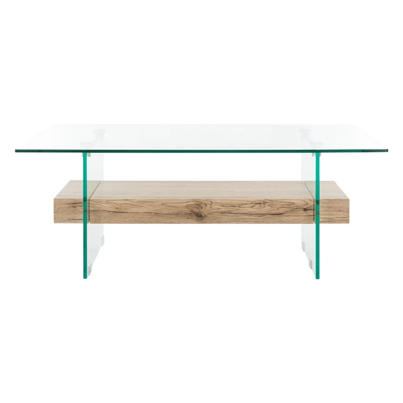 Table basse rectangulaire moderne en verre avec étagère inférieure – 43 x 24 x 17 po
