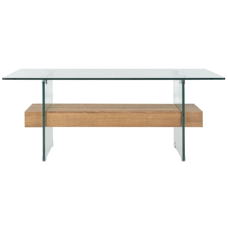 Table basse rectangulaire moderne en verre avec étagère inférieure – 43 x 24 x 17 po