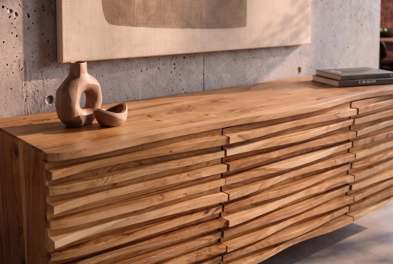 Buffet suspendu RELIEF 175cm naturel acacia bois massif avec tiroirs