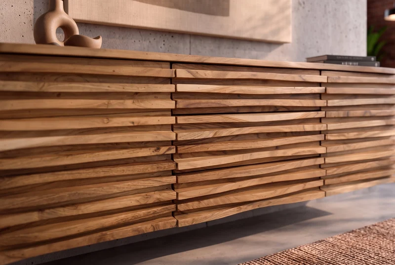 Buffet suspendu RELIEF 175cm naturel acacia bois massif avec tiroirs