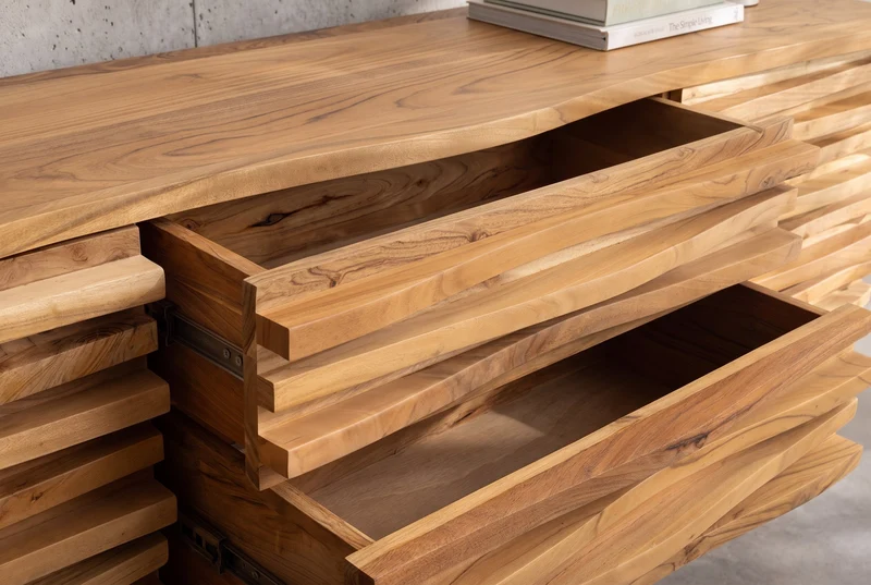 Buffet suspendu RELIEF 175cm naturel acacia bois massif avec tiroirs